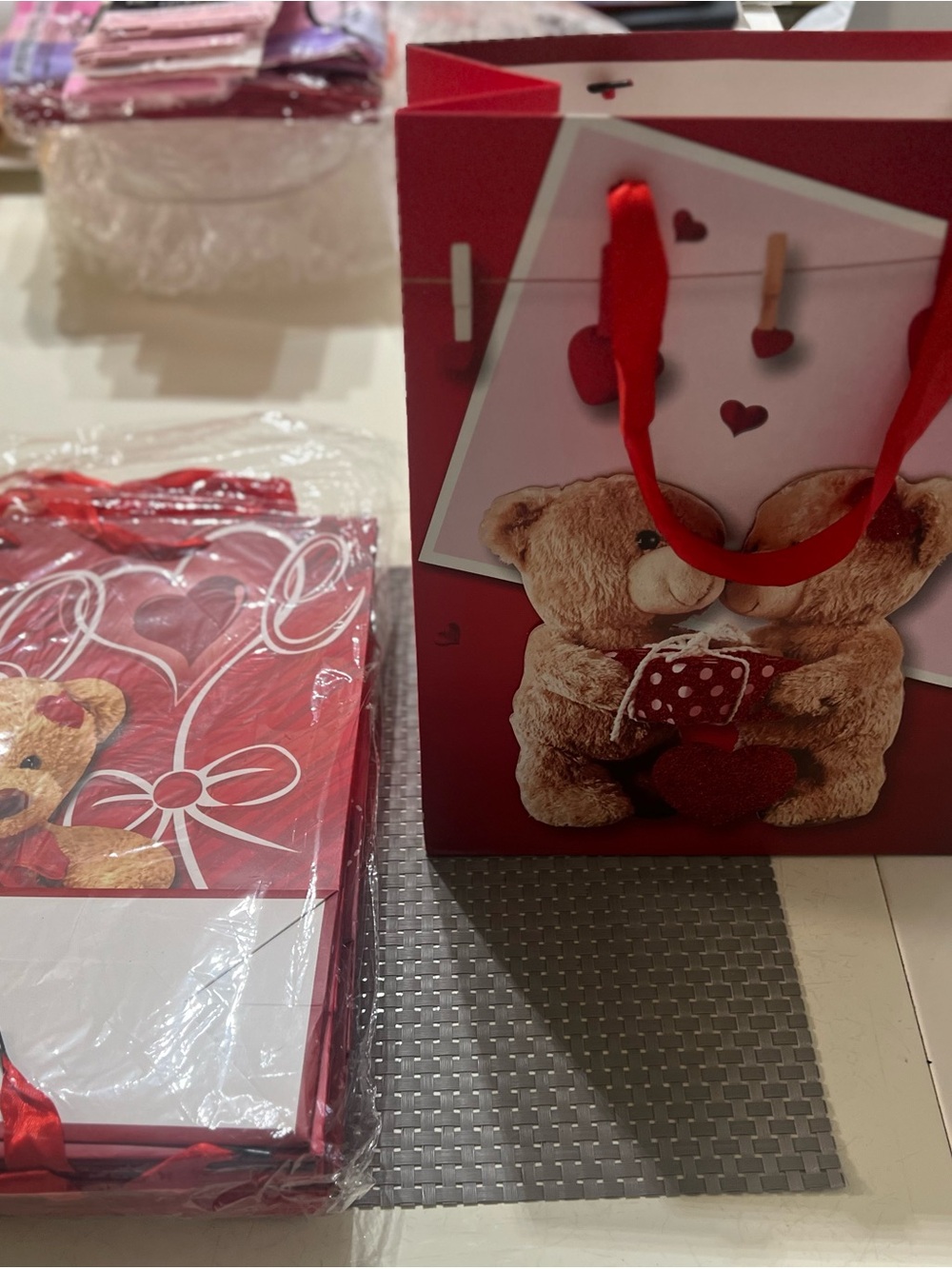 Red Teddy Bear Gift Bag with Ribbon Handles - Unbranded 24 bags